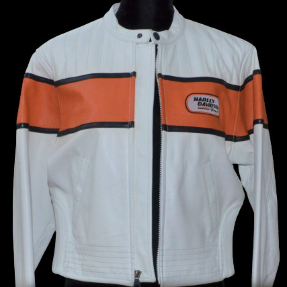 Harley Davidson White Leather Racing Jacket Women Size Large